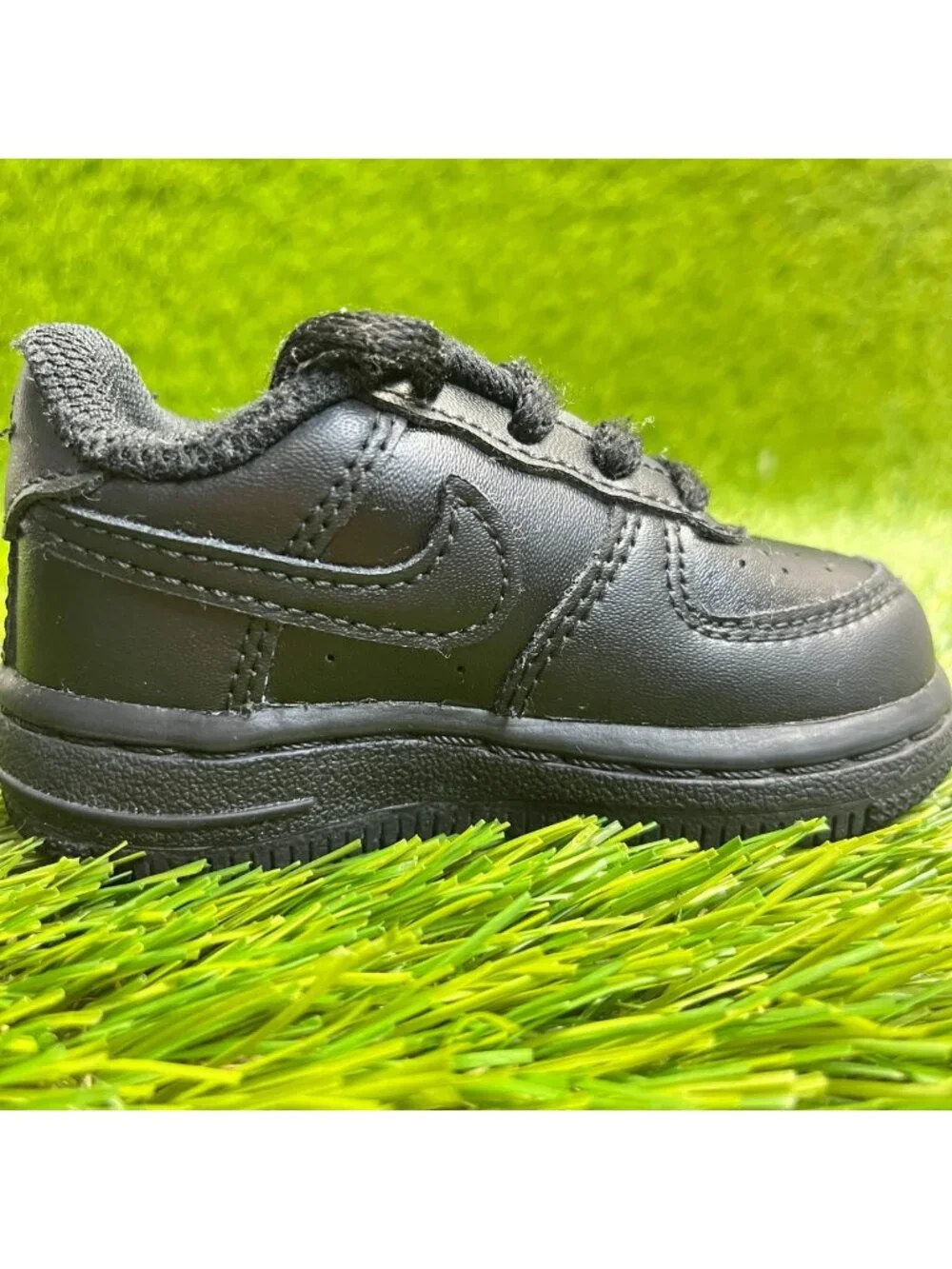 Nike Air Force 1 Low Toddler Size 4C Triple Black Athletic Leather Shoes Sneaker